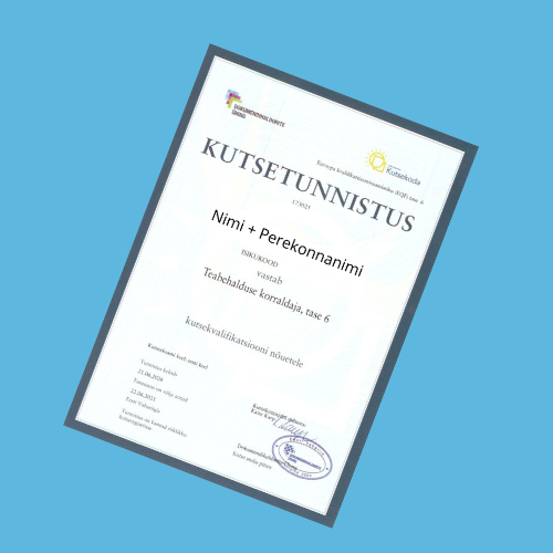 kutsetunnistus sinisel taustal